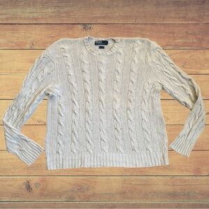Polo Ralph Lauren Sweater 100% Silk Cable Knit Toggle Pullover Fair Isle Chunky
